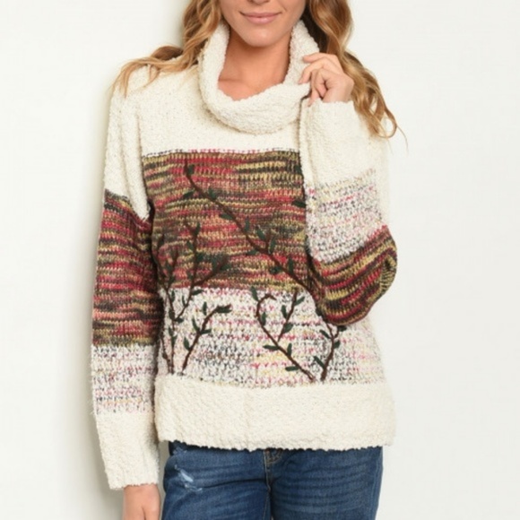 Sweaters - Beautiful Vines Multicolor Ivory Chunky Sweater